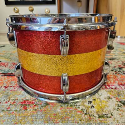 Ludwig Tri-Band Red & Gold Sparkle 3-ply Kit 22-16-12" Blue/Olive Badge image 17