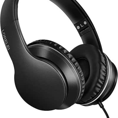 Over-Ear Headphones with Microphone, Lightweight Foldable & Portable Stereo Bass Headphones with 1.45M No-Tangle, Wired Headphones for Smartphone Tablet MP3 / 4 (Space Black) image 1
