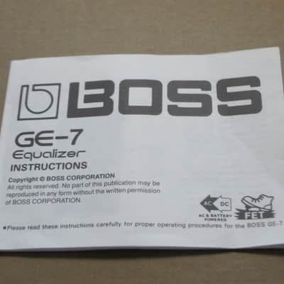 Boss original INSTRUCTIONS for GE-7, CS-3, and NS-2 (NO pedals, NO boxes, NO other items) 2010s (copyright years, 2010, 2015, and 2016) - white matte paper - black print, black graphic image 7