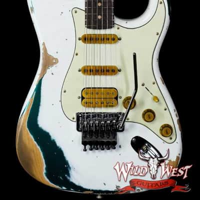 Fender Custom Shop Wild West White Lightning Stratocaster HSS Floyd Rose Rosewood Board 22 Frets Heavy Relic British Racing Green 8.20 LBS image 1