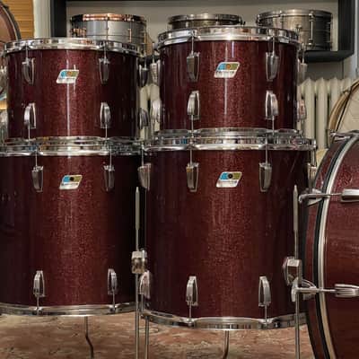 1970's Ludwig 3-Ply Burgundy Sparkle 15x26 13/14/16/18/26 Drum Kit Re-Wrap image 3