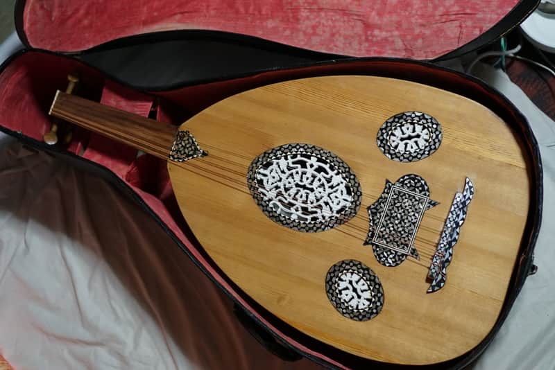 Vintage Egyptian Oud w/beautiful Inlay, Case Middle Eastern Instrument 70's image 1