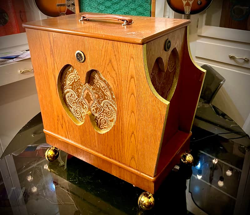 Rotary Connection 1x12/1x10 2 speaker guitar cab. 8 ohms. Vintage MCM style. Front and side firing speakers. Vintage Utah and Rola inside. Open or closed options. 2026 - Wood image 1