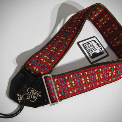 ACE Guitar Strap Red Kaleidoscope Rolling Stones Genuine Vintage Part Circa-1960s-Red with Yellow, Blue & Green Diamonds image 6
