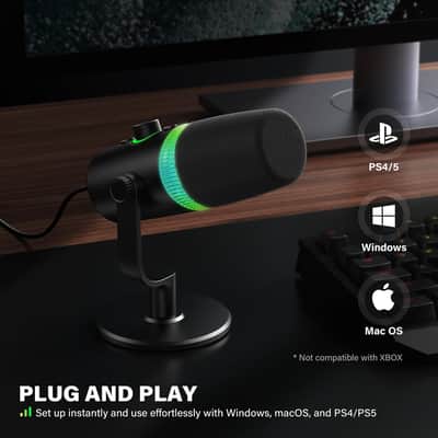 USB/XLR Dynamic Microphone Podcast & Gaming Microphone for PC, Vocal Mic with RGB Lighting, Tap-to-Mute, Gain Control & Headphone Monitoring for YouTube Streaming image 2