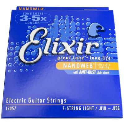 Elixir 12057 Nanoweb Nickel Plated Steel 7-String Electric Guitar Strings - Light (10-56)