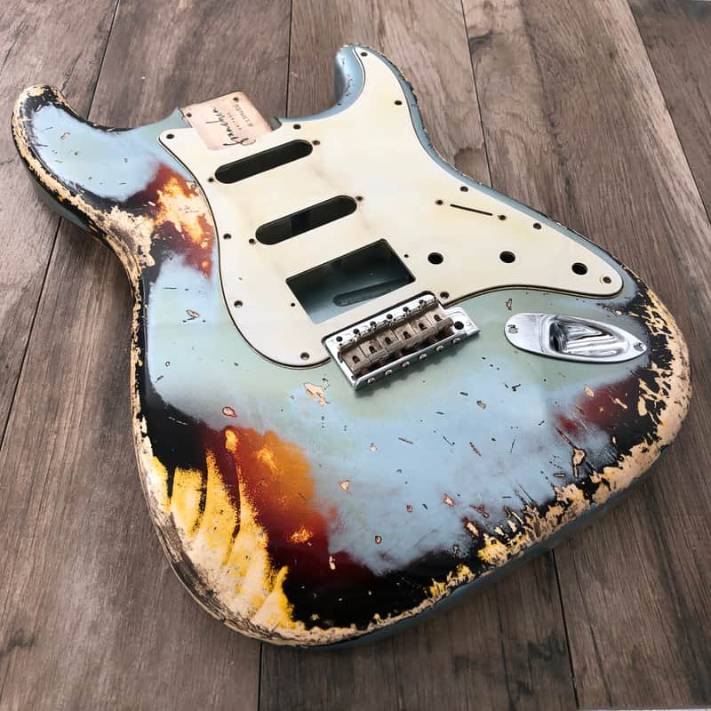 FRANCHIN Mercury guitar body Relic Aged Ice Blue Metalic over 3-Color Sunburst 100% Nitro Lacquer HSS Poplar Stratocaster-Strat-S-Style Made in Italy - Stock piece #23310826 image 1