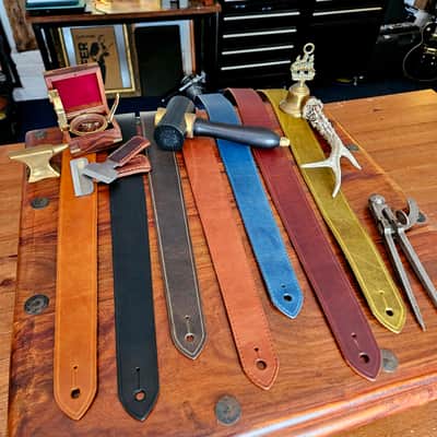 "Arthur" - Handmade Lyvenden distressed leather guitar strap - Ocean Blue image 14