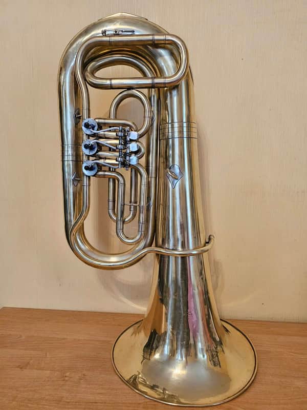 Tuba "Es" Soviet 3 Valves Brass Pipe Wind Instrument Horn USSR Vintage and Rare image 1