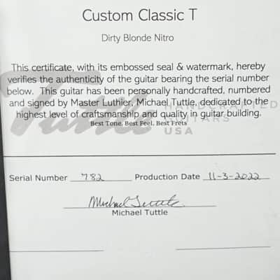 Tuttle Custom Classic T Dirty Blonde Nitro Guitar #782 image 3