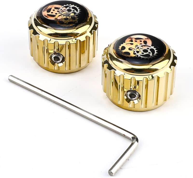 2Pcs Aluminum Alloy Electric Bass Guitar Knobs 6.5mm(1/4") Potentiometer Shaft Flat Top Speed Control Metal Volume Tone Knobs for Electric Bass Guitar Replacement Parts (Gold -Gear Top) image 1