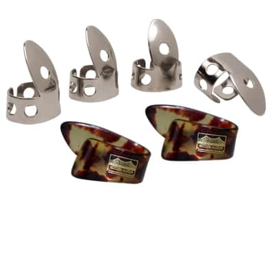 Golden Gate NP1-GP9 Thumb & Finger Pick Pack - Stainless Steel/Mock Tortoise - Large image 1