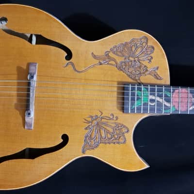 Blueberry Handmade Acoustic Archtop Guitar Grand Concert Size - Butterfly Motif image 9