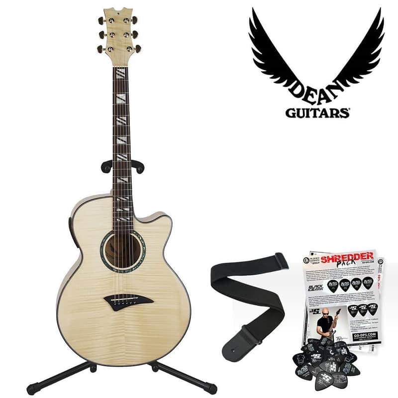 Dean Guitars Performer Acoustic Electric Guitar Flame Maple PEFMGN Kit w Stand image 1
