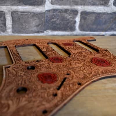 Wood Pickguard for Stratocaster HSS and SSS Laser engraved Real Cherrywood with Unique Artwork image 3