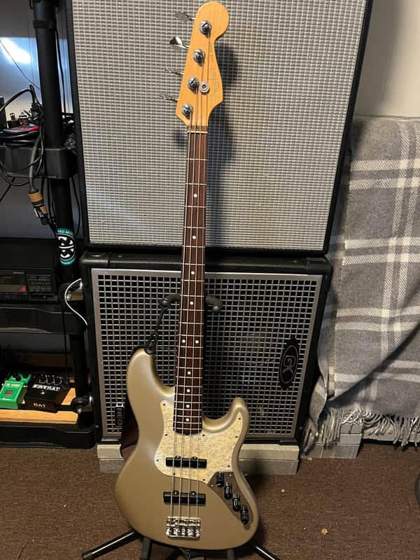 1996 Suhr Era Fender American Deluxe Jazz Bass with Rosewood Fretboard Shoreline Gold image 1