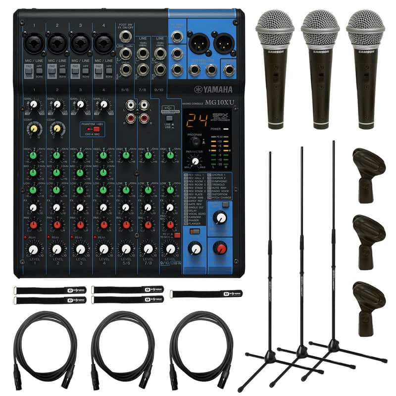Yamaha MG10XU 10-Input Stereo Effect Mixer with Boom Stands & Mics image 1