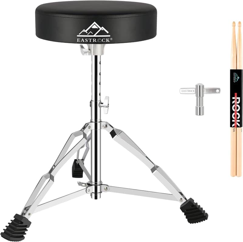 Adjustable Drum Throne with Padded Seat – Anti-Slip Drum Stool for Adult & Kids Drummers, Silver image 1