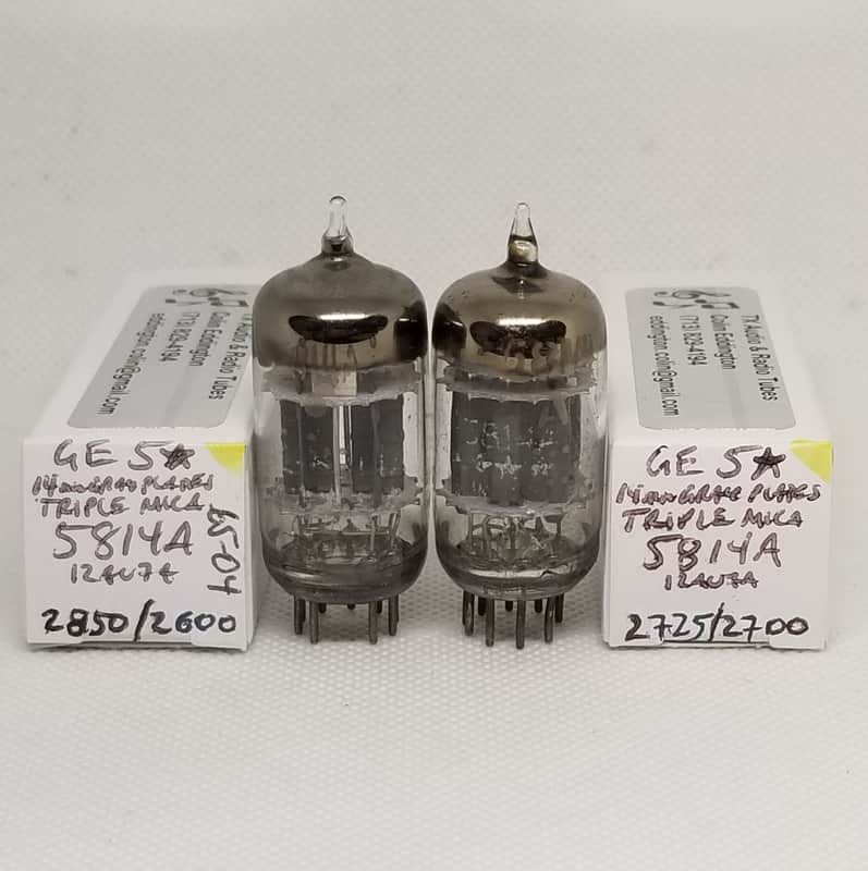 GE 5 Star 5814A Triple Mica, Gray Plate, Well Matched (8.7%) Pair NOS 12AU7 5814 image 1