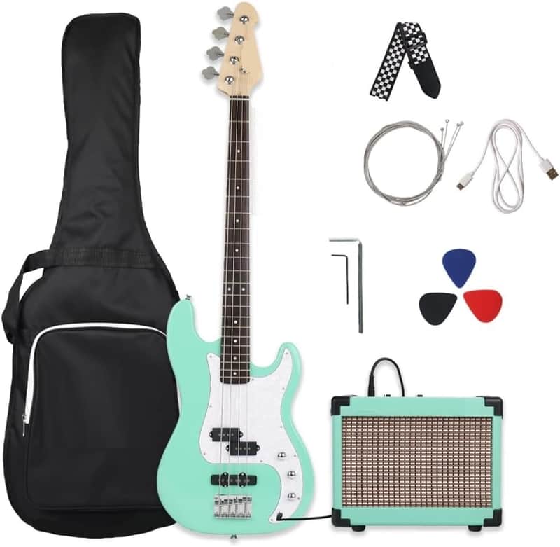 Full Size Four String Electric Bass Guitar With 10 Watt Amplifier 4 String Right Handed Beginner Kit Set With 600D Gig Bag,Picks,Noiselss Cable,Extra Strings image 1