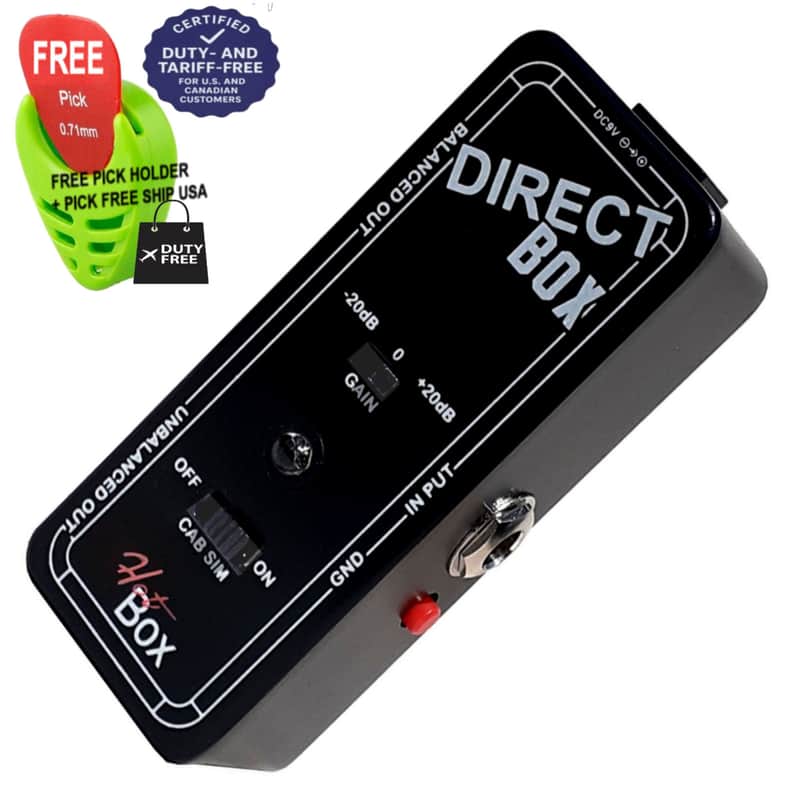 Hot Box DI Box Gain Control & Cab Simulator Switch Guitar / Bass DI, FREE PICKS + HOLDER+ FREE SHIP USA image 1