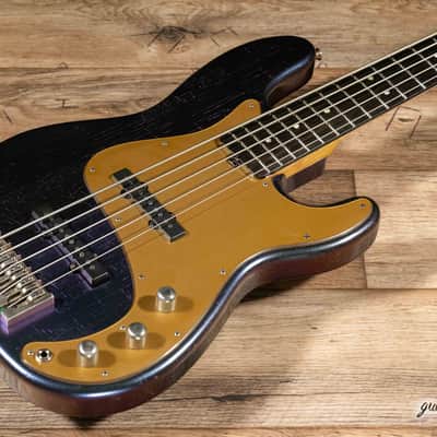 Shabat Tiger 5 String J-Bass w/ Ebony Fretboard – Cosmic Blue Colorshift image 9