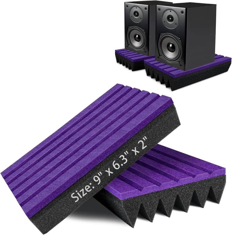 Speaker Isolation Pads for 3–4.5 Inch Studio Monitors – Acoustic Foam Wedge Riser Mats with Felt Surface for Desktop Speakers, Subwoofer, Bass Speakers & Home Theater Audio image 1