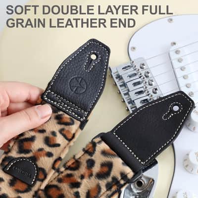 Guitar Strap 2 inch Velvet Guitar Straps with Full Grain Leather End, for Bass Electric and Acoustic Guitars, Free Strap Button, 2 Strap Locks and 4 Guitar Picks image 3
