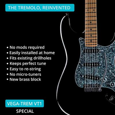Vega-Trem VT1 Special Standard 6-Screw Stratocaster Guitar Tremolo Bridge For Strat No Mods Easy Installation (Black, Right) image 5