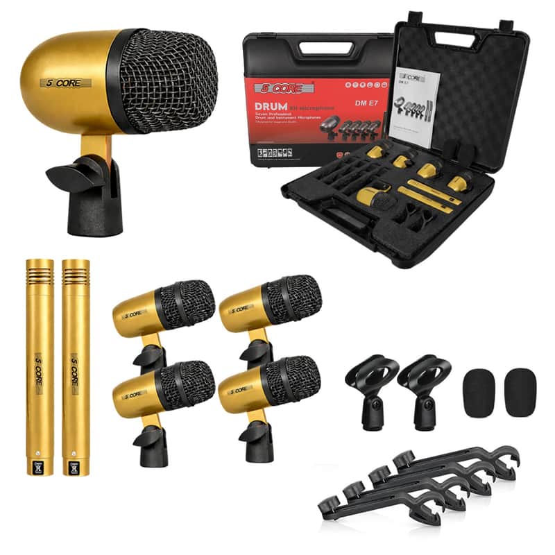 5 Core Drum Microphone Kit 7 Piece All Metal Drummer Instrument Mics Tom/Snare & Cymbals Set image 1