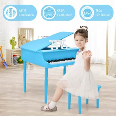 Classic 30-Key Baby Grand Piano Toy for Toddlers | Vibrant Wooden Piano with Bench | Perfect Birthday Gift for Children Ages 3-8 (Baby Blue) image 3
