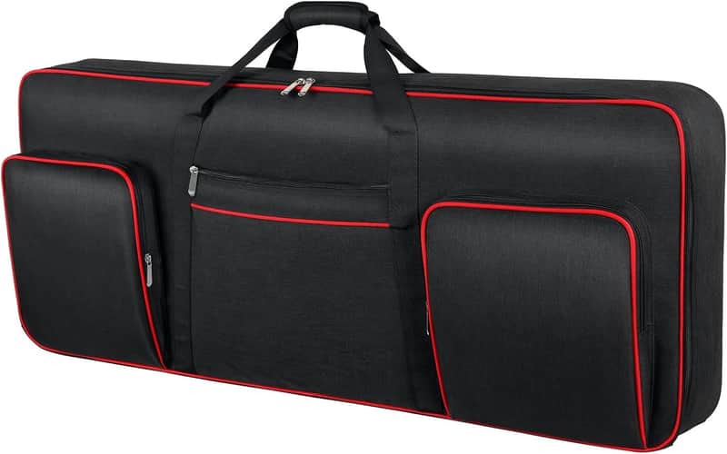 61 Key Keyboard Case Soft with Adjustable Padded Shoulder Straps | Piano Bag with 0.32 inch Cotton, 61 Key Keyboard Bag with Handle, Piano Keyboard Case with 3 Pockets (Size: 39.5"x15.8"x4.8") image 1