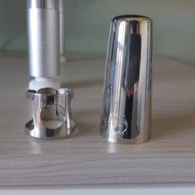 Rare ROC made in England nickel plated cap & ligature for tenor saxophone mouthpiece. image 7