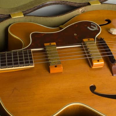 Epiphone Zephyr Deluxe Regent Arch Top Hollow Body Electric Guitar (1950), ser. #85369, original brown hard shell case. image 14
