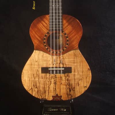 Handmade Left-handed 8 String Baritone Ukulele, Solid Curly Spalted Maple, Rosewood, MOP Inlay, Soft-bag, Bruce Wei UG19-2344 image 6