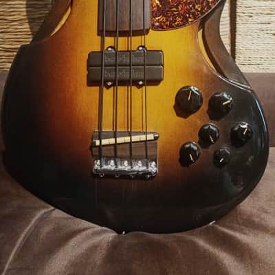 -PeaceQ- Custom Acoustic Electric Bass, 2 piezo + Bartolini HB, Sunburst -2023- image 2
