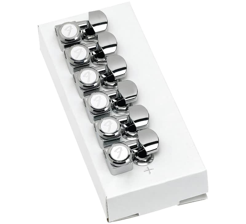 Genuine Fender 099-0818-100 6 inline chrome locking tuners for Strat and Tele, 2 pin mount image 1