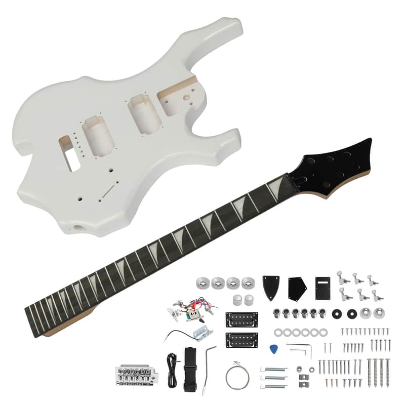 Cxxss DIY 6 String Flame Shaped Style HSH Electric Guitar Kits with Mahogany Body, Maple Neck and Accessories White image 1