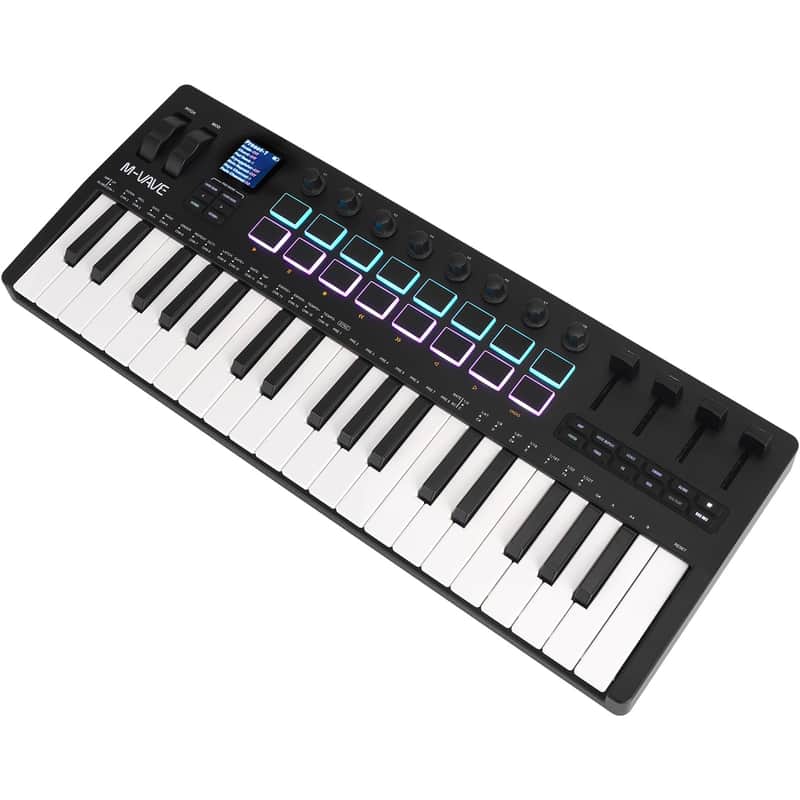 M-vave SMK-37 PRO 37 Key USB MIDI Keyboard Controller With 16 Backlit Drum Pads, Bluetooth Semi Weighted Professional dynamic keybed 8 Knobs and Music Production,Software Included (Price includes the import duty for US buyer) image 1