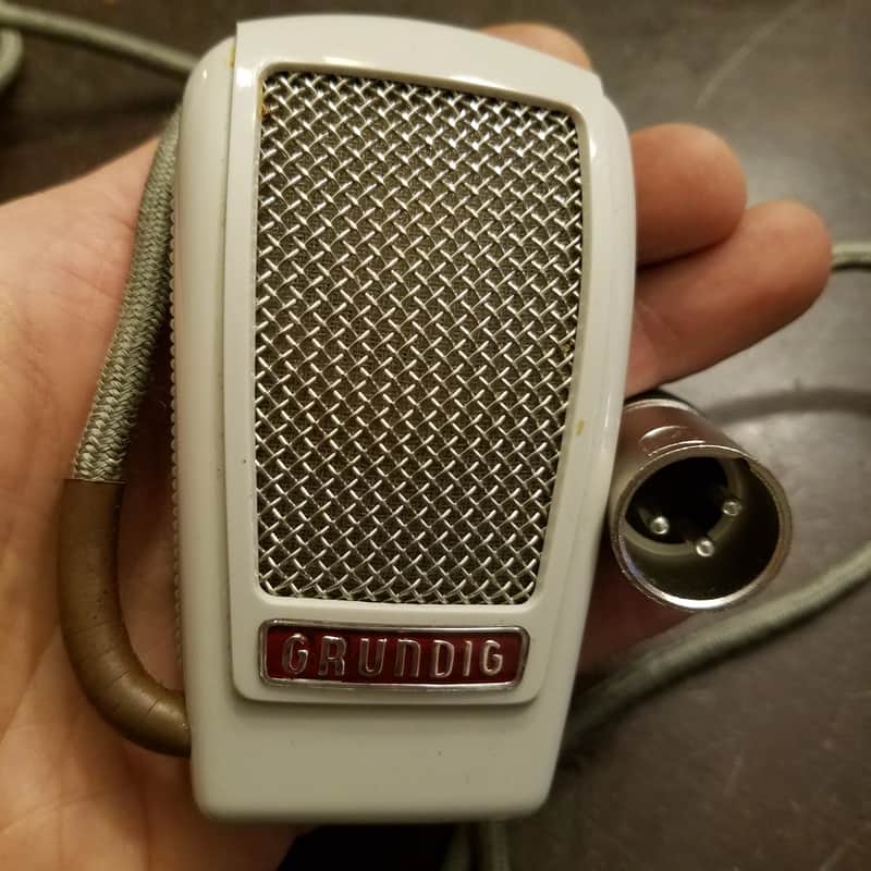 Grundig GDM 15 Dynamic Harp XLR Mic Palm GDM15 West Germany 1959 Silver Screen Grey Plastic Cloth Cord image 1