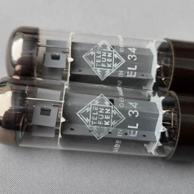 NOS Telefunken Pair EL34 - 5 stapled plate, 1 slot, Double Ring O Getter image 1