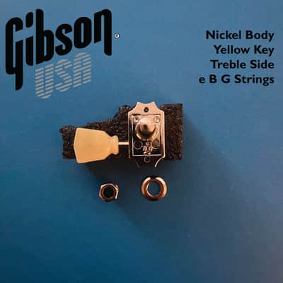Gibson Deluxe Vintage NICKEL Tuner SINGLE TREBLE SIDE with YELLOW Key button (GBe strings) image 2