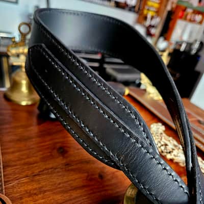 Hand Made, Hand Stitched Guitar strap "Rockatansky" in Black & Black - Vegetable Tanned Leather image 15