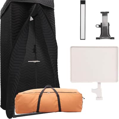Portable Vocal Booth - Studio Grade Echo-Free Recording Booth for Voiceover, Podcast & Singing, Home Studio/Sound Isolation Booth with Light & Travel Bag (ZIGZAG-BLK, L) image 1