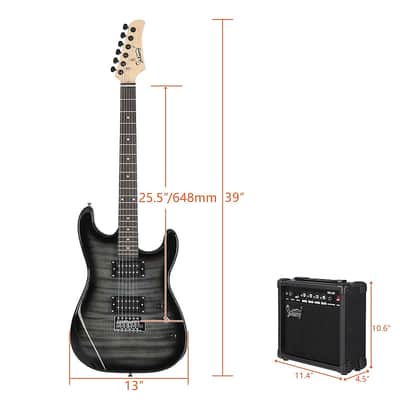Glarry GST Black Electric Guitar HH Pickup Tiger Stripe w/20W Amplifier image 11