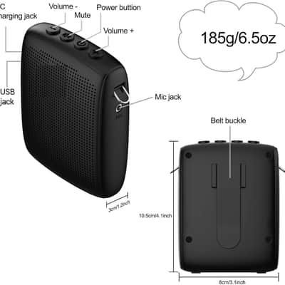 Voice Amplifier with Bluetooth, Portable Speaker and Microphone | Wireless Mic Headset Speaker for Teachers, Tour Guide, Public Speaking, Fitness Instructors, Features Mute image 2
