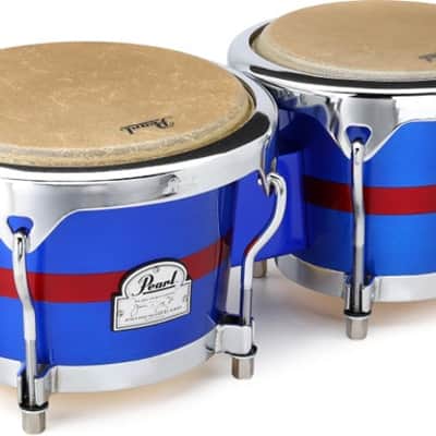 Pearl Jesús Díaz Signature Bongos - Deep Blue with Coral Red Stripes image 2