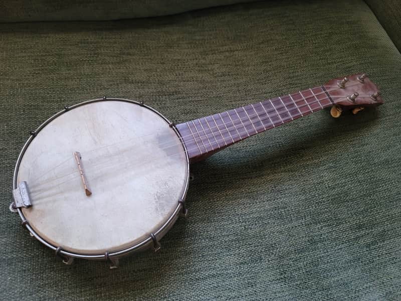 Vintage 1920s–1930s Unbranded Banjo Ukulele Banjolele 4-String Metal Pot image 1