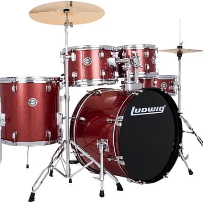 Ludwig Accent Fuse LC19014 20/10/12/14/14S Complete Drumset Red Sparkle image 1