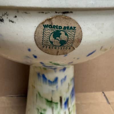 World Beat Percussion Ceramic Djembe Hand Drum w/ Original Beater – Cracked Base image 2